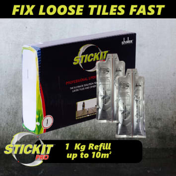 STICKIT PRO packaging with refill bottles on a textured gray background